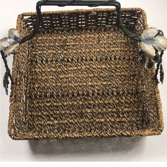 Vintage Brown Woven Basket with Black Accents